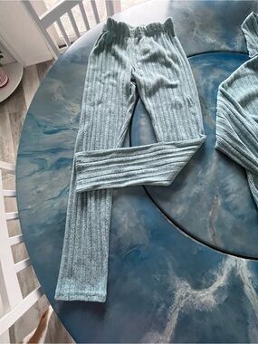 Ribbed Knit Leggings - Light Teal